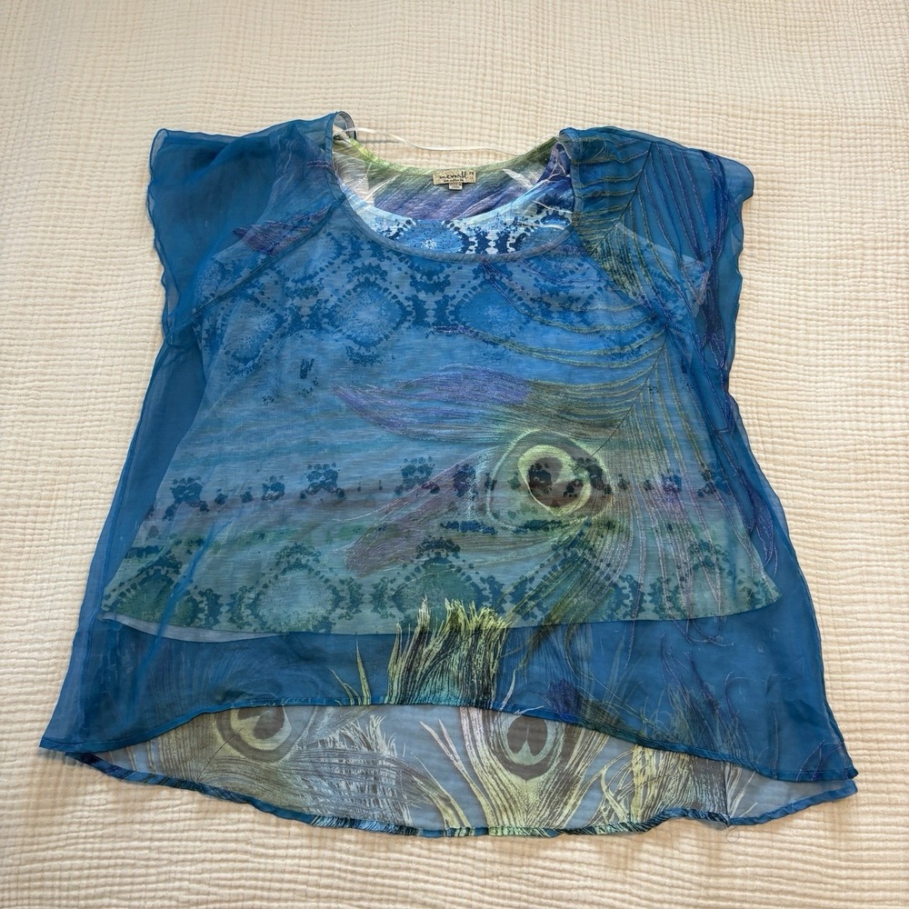 One World Live and Let Live Tunic Geometric Top Women's Sz 2X Peacock 3/4 Sleeve